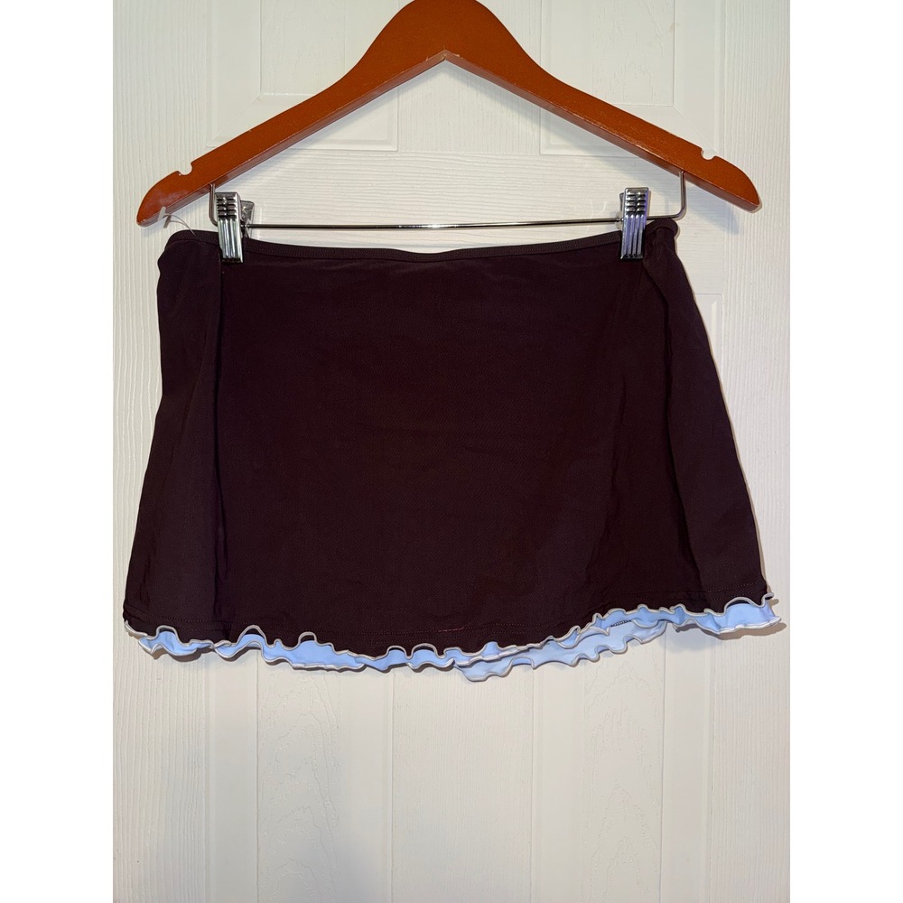 Profile by Gottex Brown Ruffle Swim Skirt Skort Side Slit E800 1P92 Size 14 NEW - Picture 3 of 12